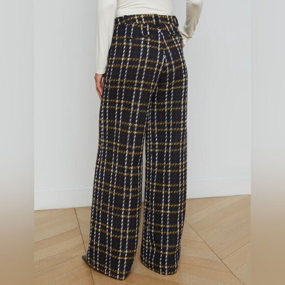 LAGENCE Pilar Wide Leg Satin Pant Plaid Tweed Print Trouser Size 2 - Picture 3 of 4